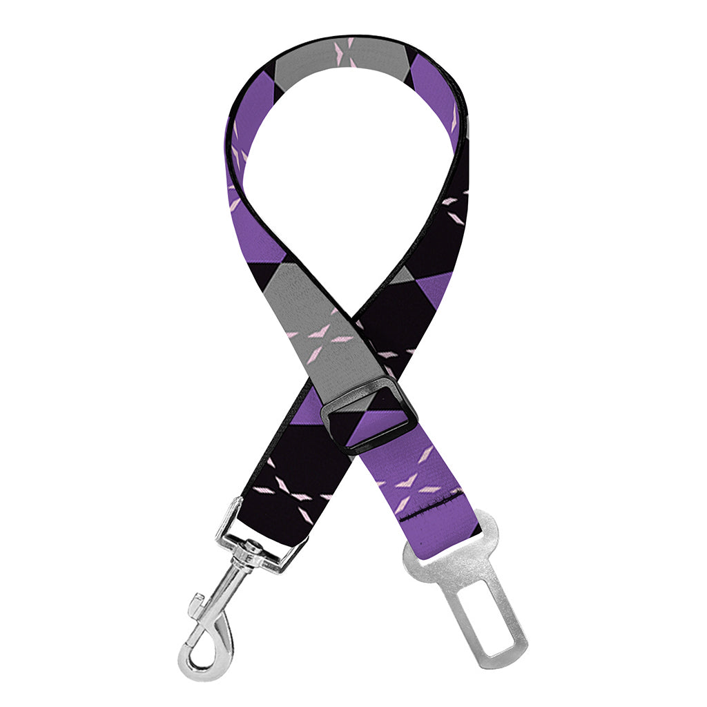Black Grey And Purple Argyle Print Dog Seat Belt