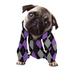 Black Grey And Purple Argyle Print Dog Zip Up Hoodie