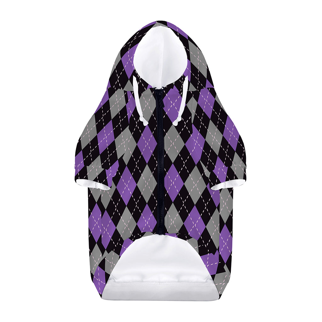 Black Grey And Purple Argyle Print Dog Zip Up Hoodie