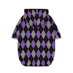 Black Grey And Purple Argyle Print Dog Zip Up Hoodie