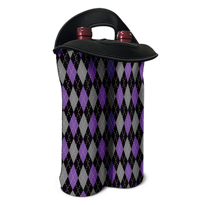 Black Grey And Purple Argyle Print Double Neoprene Wine Tote