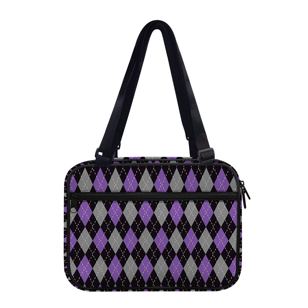 Black Grey And Purple Argyle Print Double Strap Bible Bag