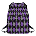 Black Grey And Purple Argyle Print Drawstring Backpack
