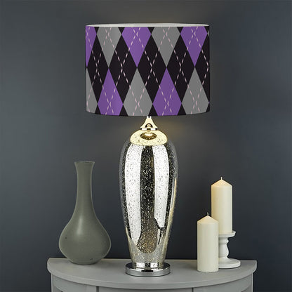 Black Grey And Purple Argyle Print Drum Lamp Shade