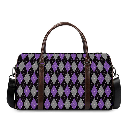 Black Grey And Purple Argyle Print Duffle Bag