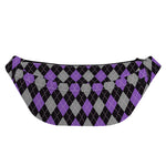 Black Grey And Purple Argyle Print Fanny Pack