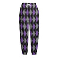 Black Grey And Purple Argyle Print Fleece Lined Knit Pants