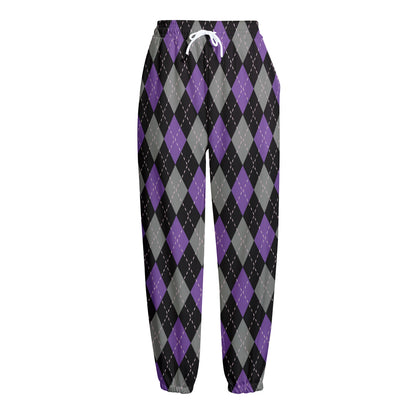 Black Grey And Purple Argyle Print Fleece Lined Knit Pants