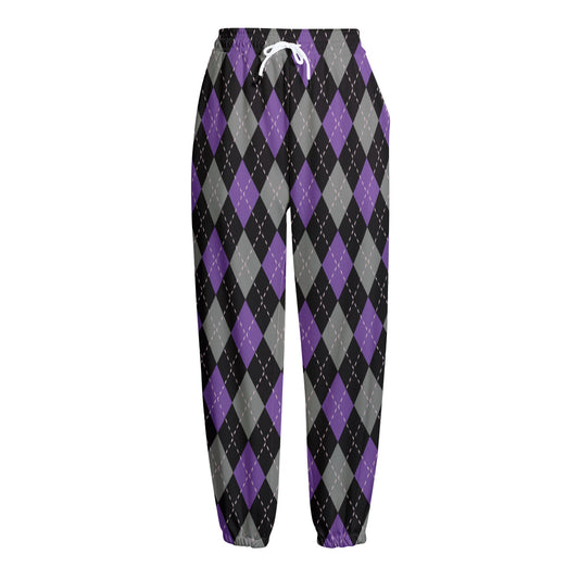 Black Grey And Purple Argyle Print Fleece Lined Knit Pants