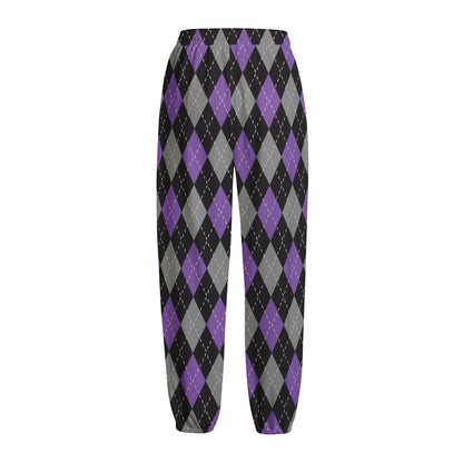 Black Grey And Purple Argyle Print Fleece Lined Knit Pants