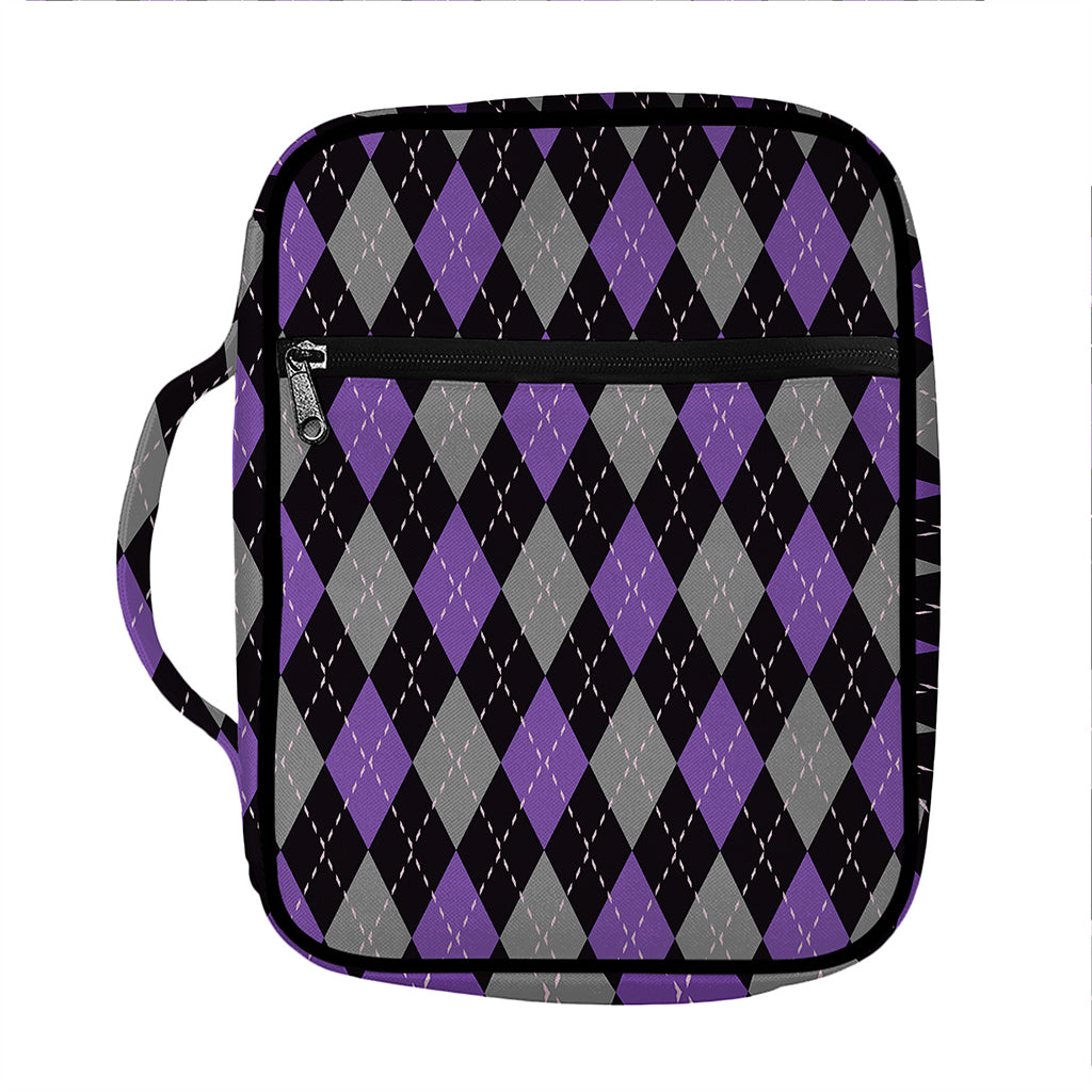 Black Grey And Purple Argyle Print Front Pocket Bible Bag