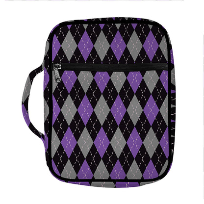 Black Grey And Purple Argyle Print Front Pocket Bible Bag