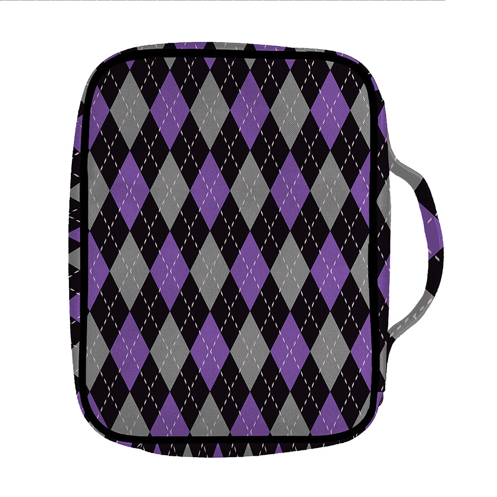 Black Grey And Purple Argyle Print Front Pocket Bible Bag