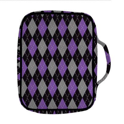Black Grey And Purple Argyle Print Front Pocket Bible Bag
