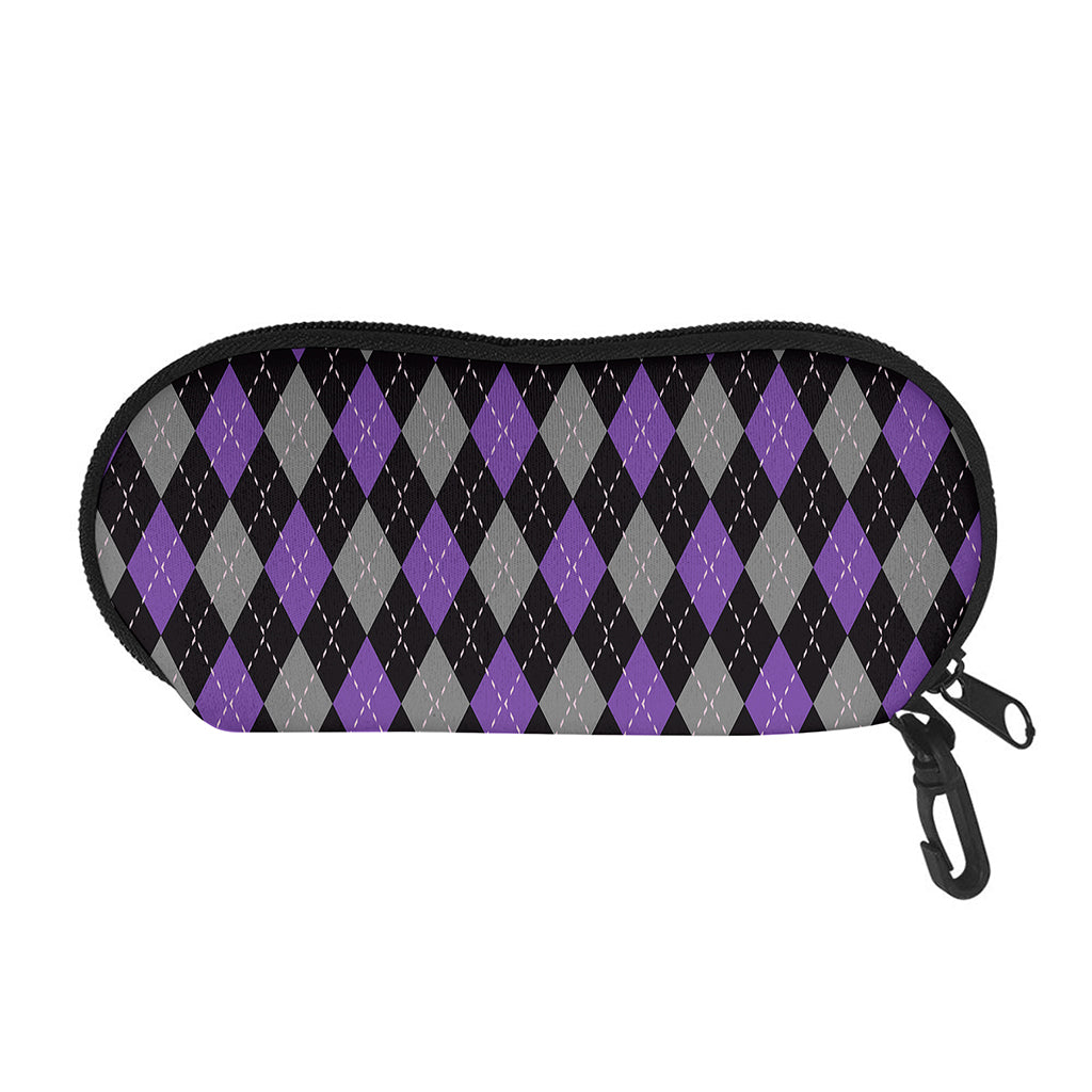 Black Grey And Purple Argyle Print Glasses Case