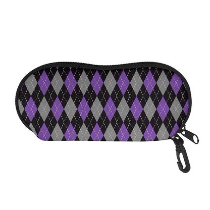 Black Grey And Purple Argyle Print Glasses Case