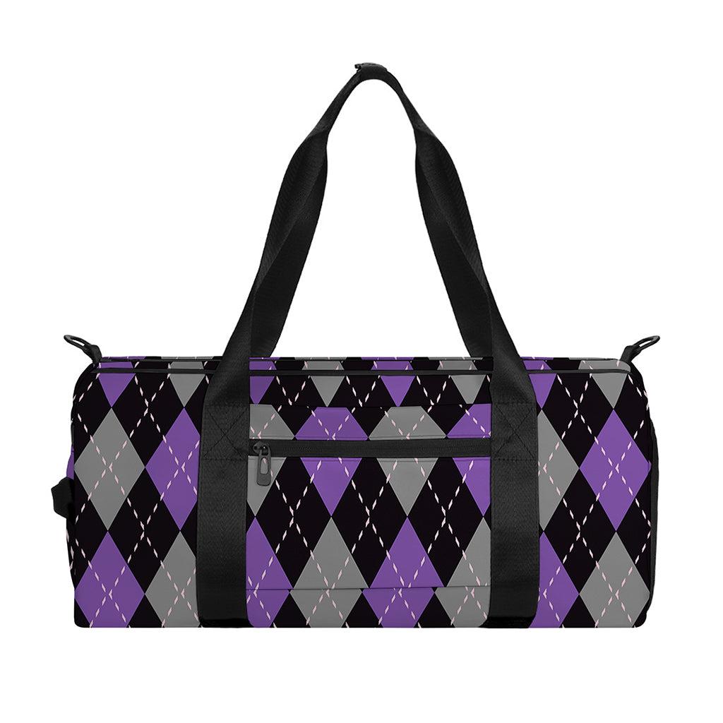 Black Grey And Purple Argyle Print Gym Bag