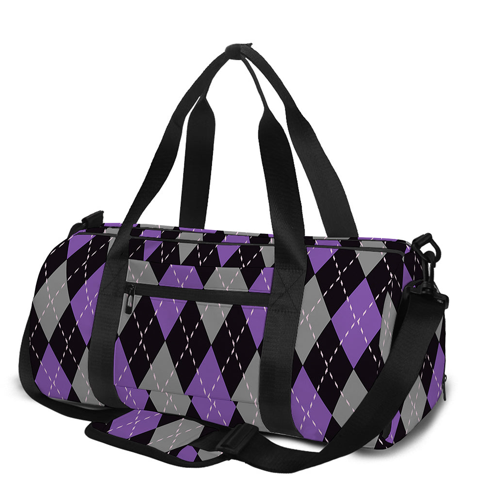 Black Grey And Purple Argyle Print Gym Bag