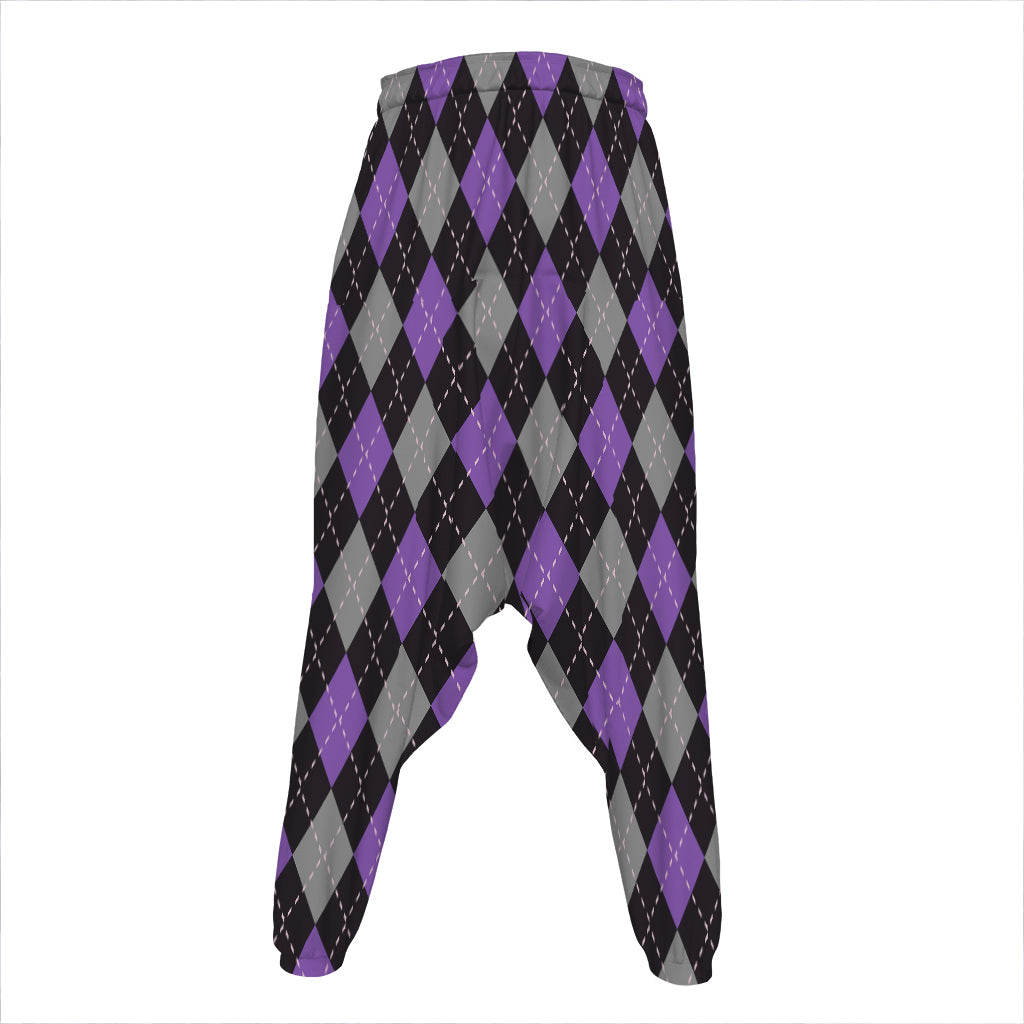Black Grey And Purple Argyle Print Hammer Pants