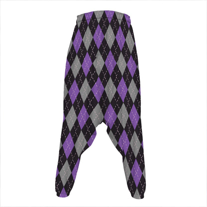 Black Grey And Purple Argyle Print Hammer Pants