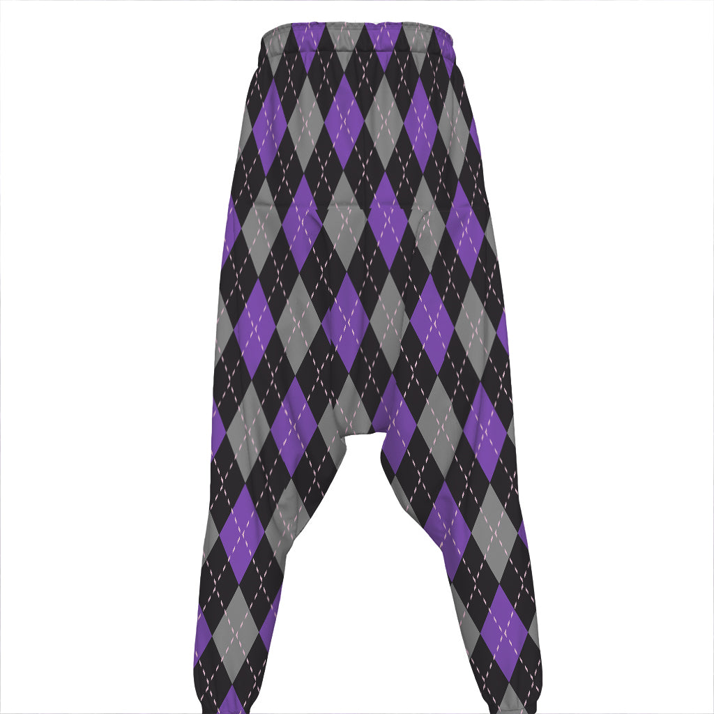 Black Grey And Purple Argyle Print Hammer Pants