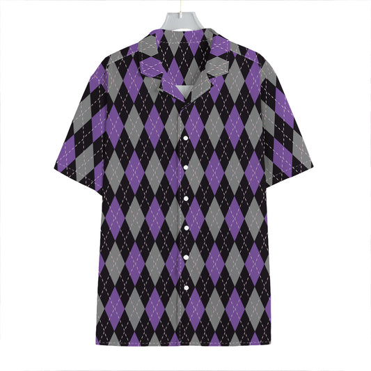 Black Grey And Purple Argyle Print Hawaiian Shirt