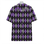 Black Grey And Purple Argyle Print Hawaiian Shirt