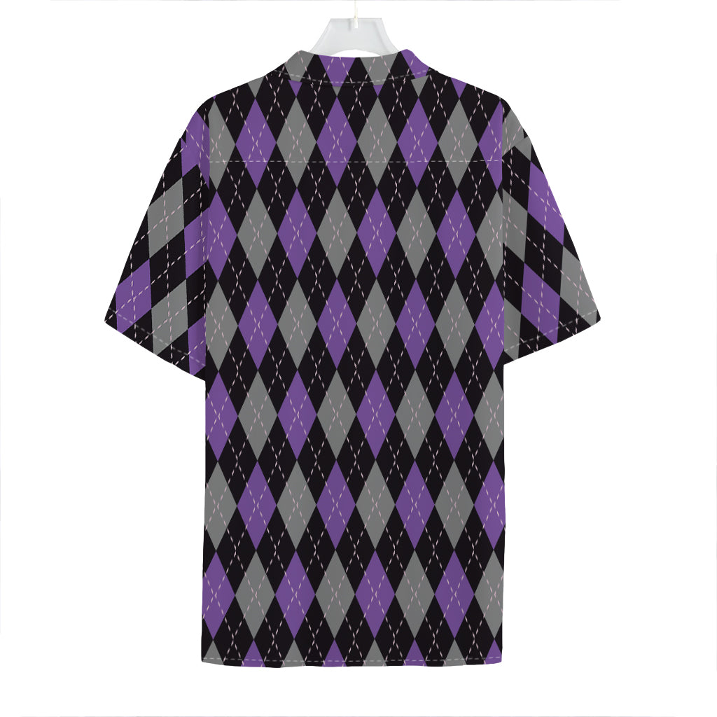 Black Grey And Purple Argyle Print Hawaiian Shirt