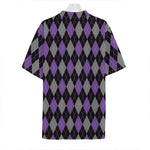Black Grey And Purple Argyle Print Hawaiian Shirt