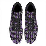 Black Grey And Purple Argyle Print High Top Leather Sneakers