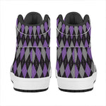 Black Grey And Purple Argyle Print High Top Leather Sneakers