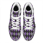 Black Grey And Purple Argyle Print High Top Leather Sneakers