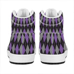 Black Grey And Purple Argyle Print High Top Leather Sneakers