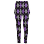 Black Grey And Purple Argyle Print High-Waisted Pocket Leggings