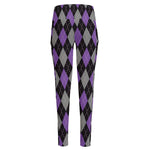 Black Grey And Purple Argyle Print High-Waisted Pocket Leggings