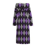 Black Grey And Purple Argyle Print Hooded Bathrobe