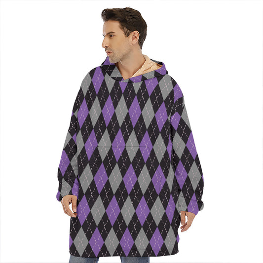 Black Grey And Purple Argyle Print Hoodie Blanket