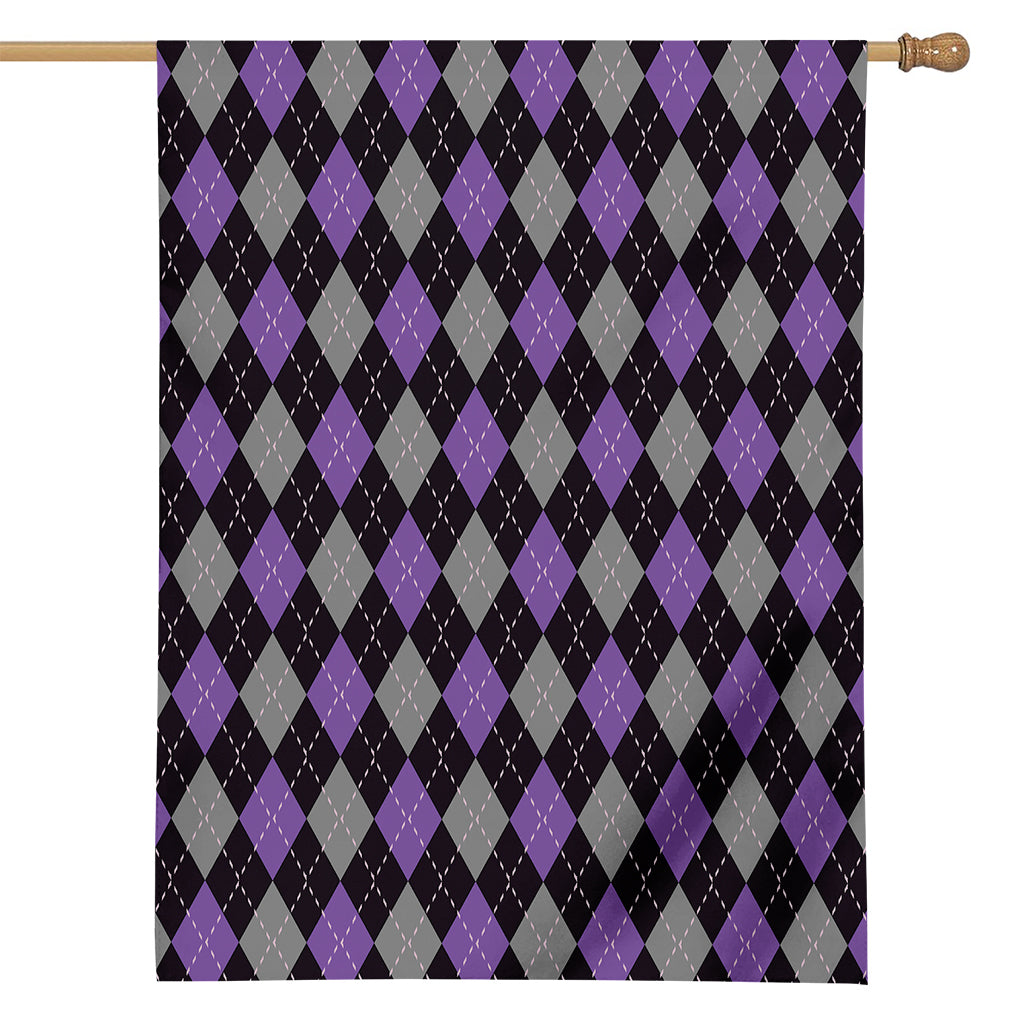 Black Grey And Purple Argyle Print House Flag
