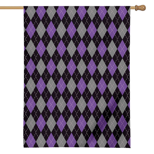 Black Grey And Purple Argyle Print House Flag