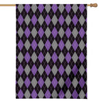 Black Grey And Purple Argyle Print House Flag