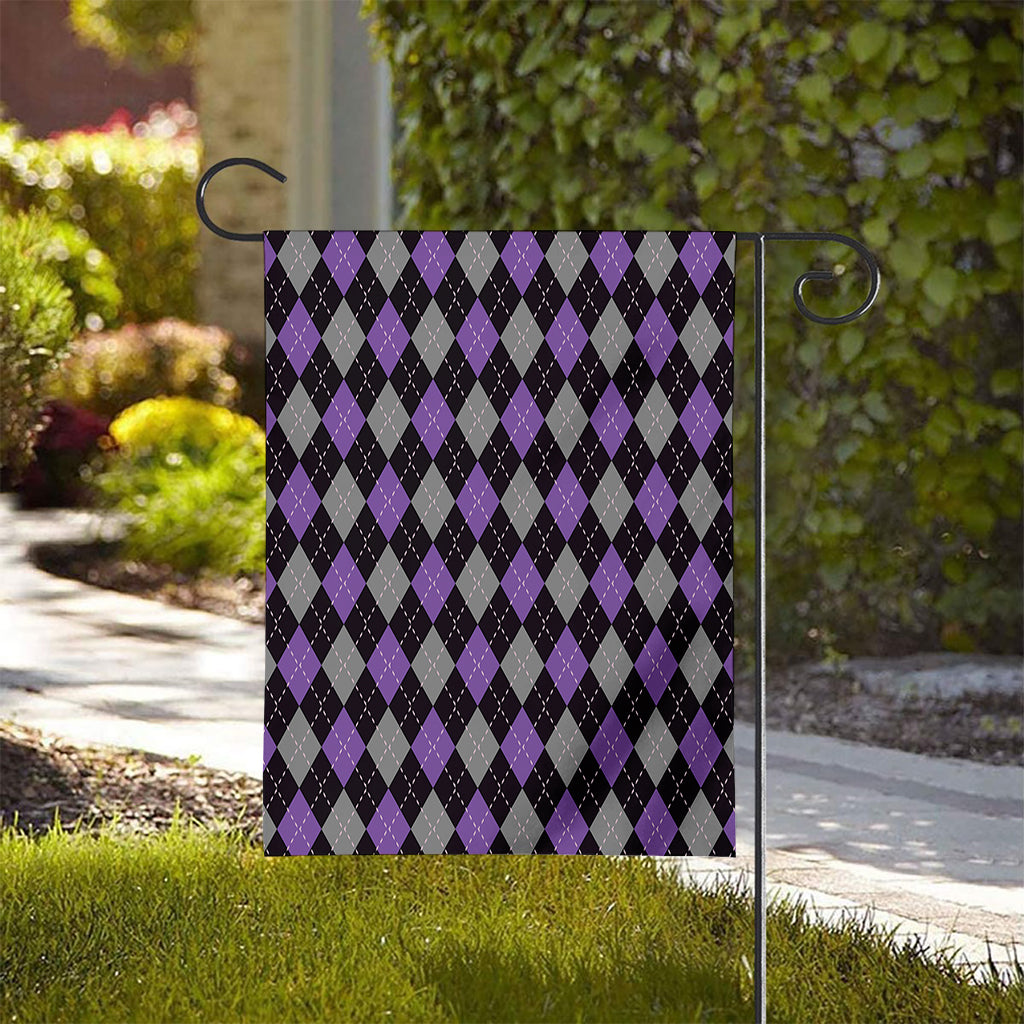 Black Grey And Purple Argyle Print House Flag