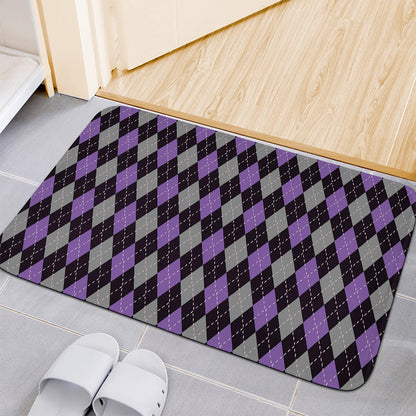 Black Grey And Purple Argyle Print Indoor Door Mat