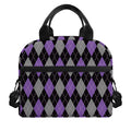 Black Grey And Purple Argyle Print Insulated Lunch Bag
