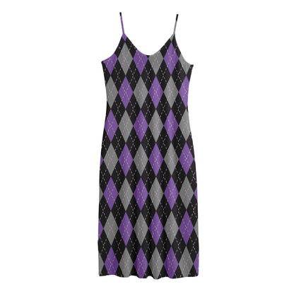 Black Grey And Purple Argyle Print Jersey Midi Cami Dress