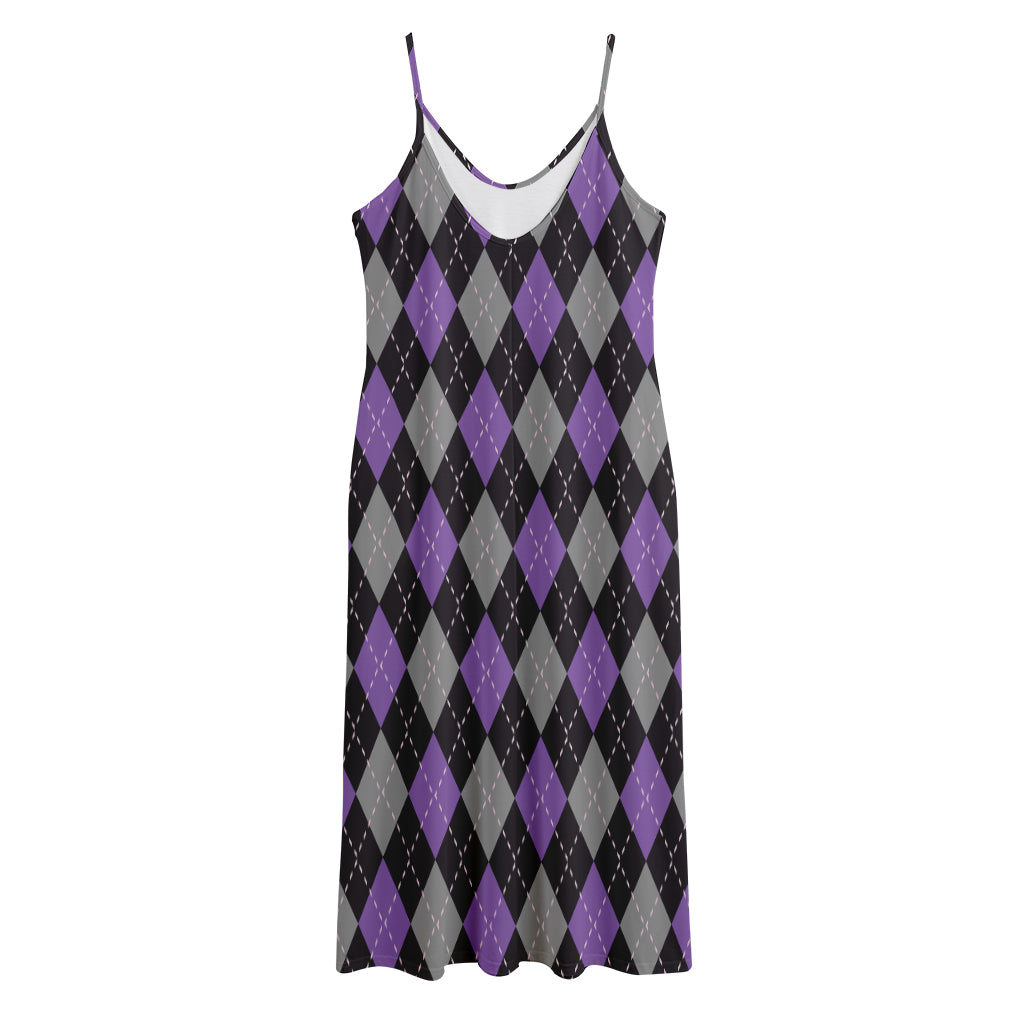 Black Grey And Purple Argyle Print Jersey Midi Cami Dress