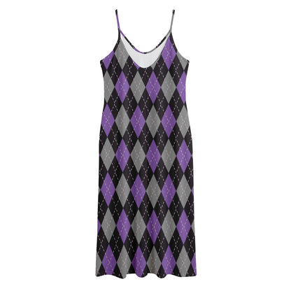 Black Grey And Purple Argyle Print Jersey Midi Cami Dress