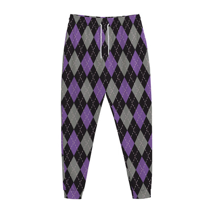 Black Grey And Purple Argyle Print Jogger Pants
