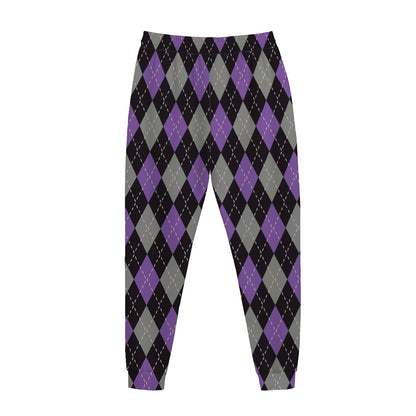 Black Grey And Purple Argyle Print Jogger Pants