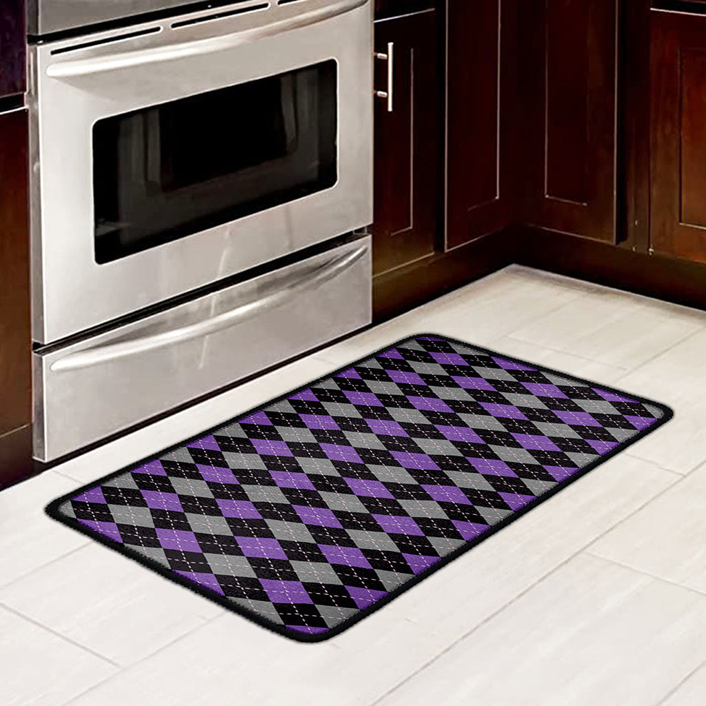 Black Grey And Purple Argyle Print Kitchen Mat
