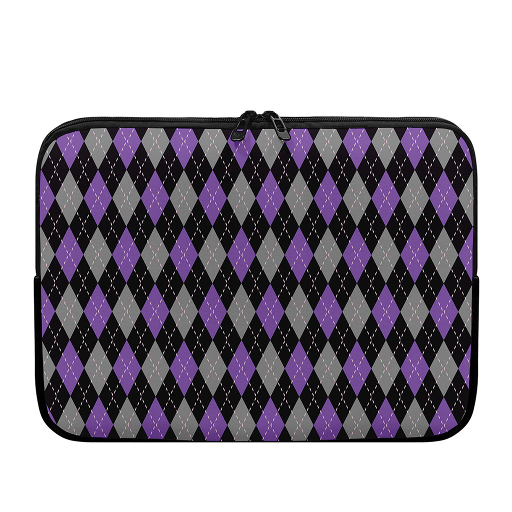 Black Grey And Purple Argyle Print Laptop Sleeve